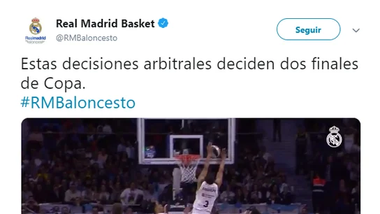 El tuit de denuncia del Real Madrid tras la final de Copa El tuit de denuncia del Real Madrid tras la final de Copa