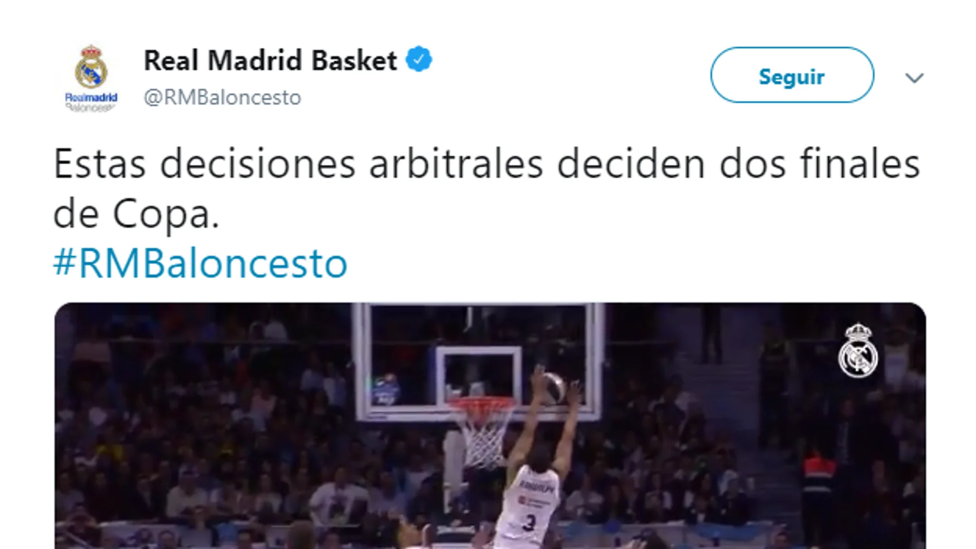 El tuit de denuncia del Real Madrid tras la final de Copa