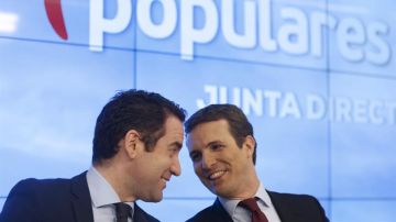 El presidente y el secretario general del PP, Pablo Casado y Teodoro García Egea