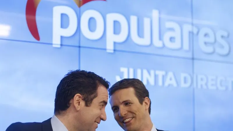 El presidente y el secretario general del PP, Pablo Casado y Teodoro García Egea