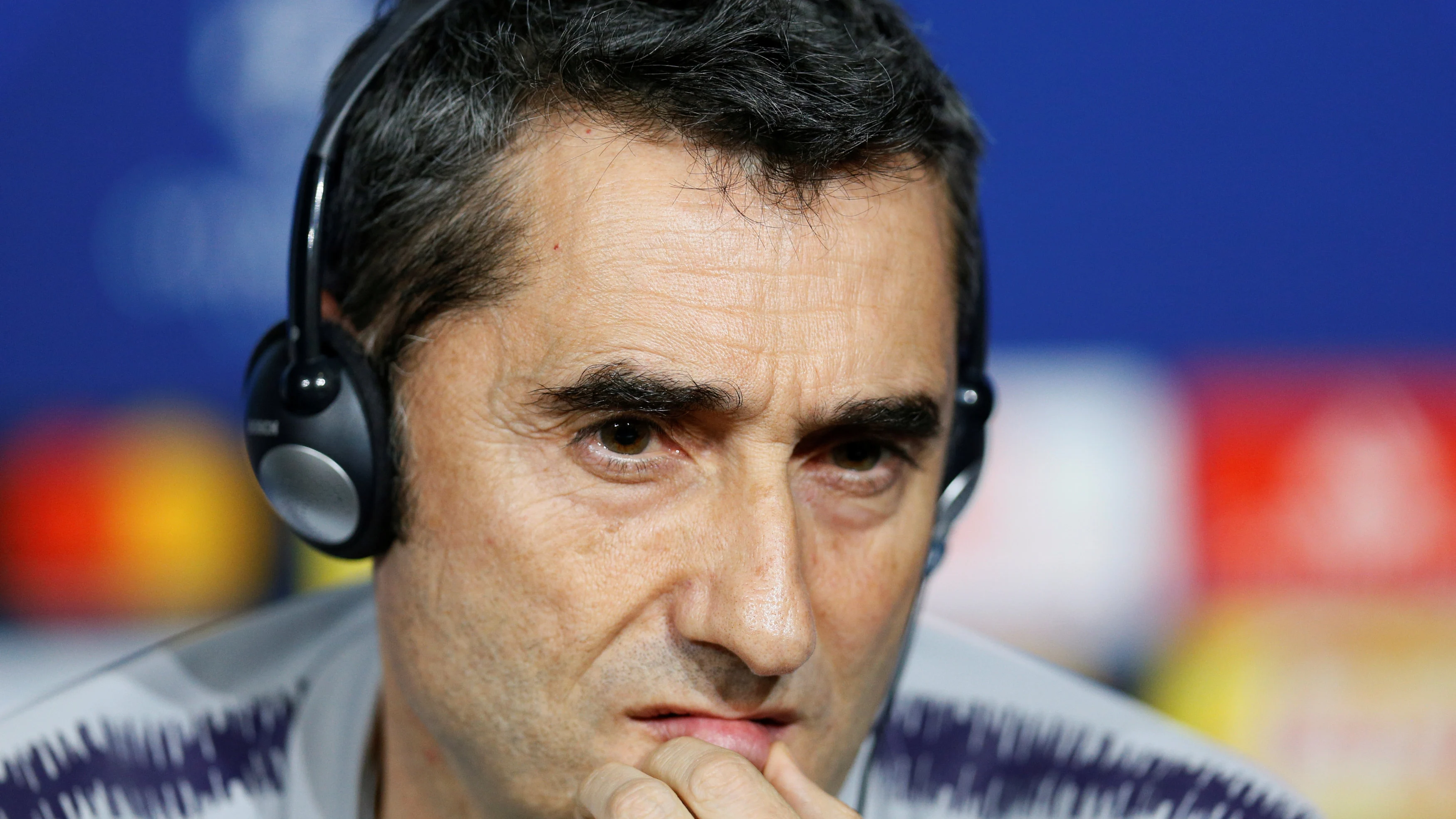 Ernesto Valverde, en rueda de prensa en Lyon