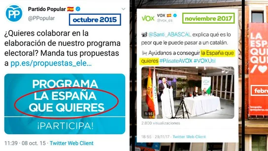PP y Vox reclaman la autoría del eslogan 'La España que quieres' PP y Vox reclaman la autoría del eslogan 'La España que quieres'
