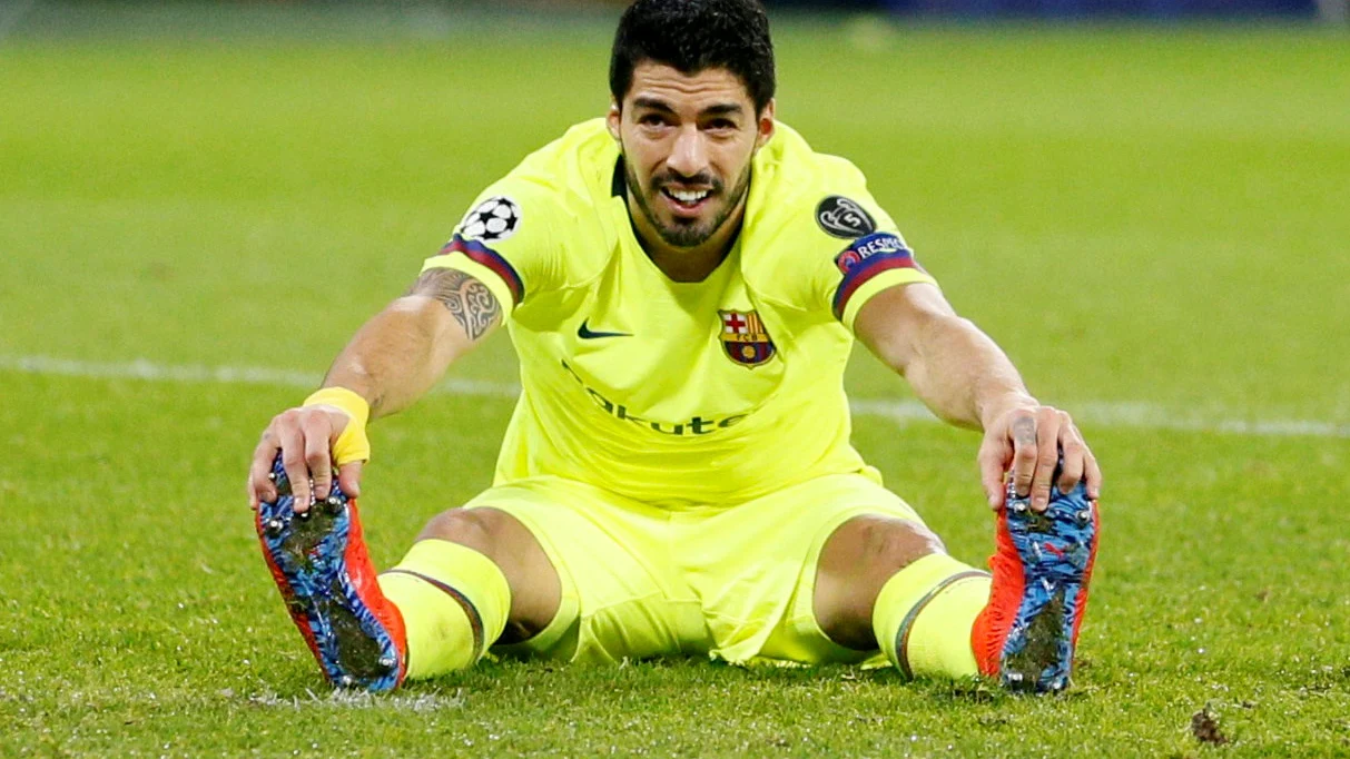 Luis Suárez, en su partido contra el Olympique de Lyon 