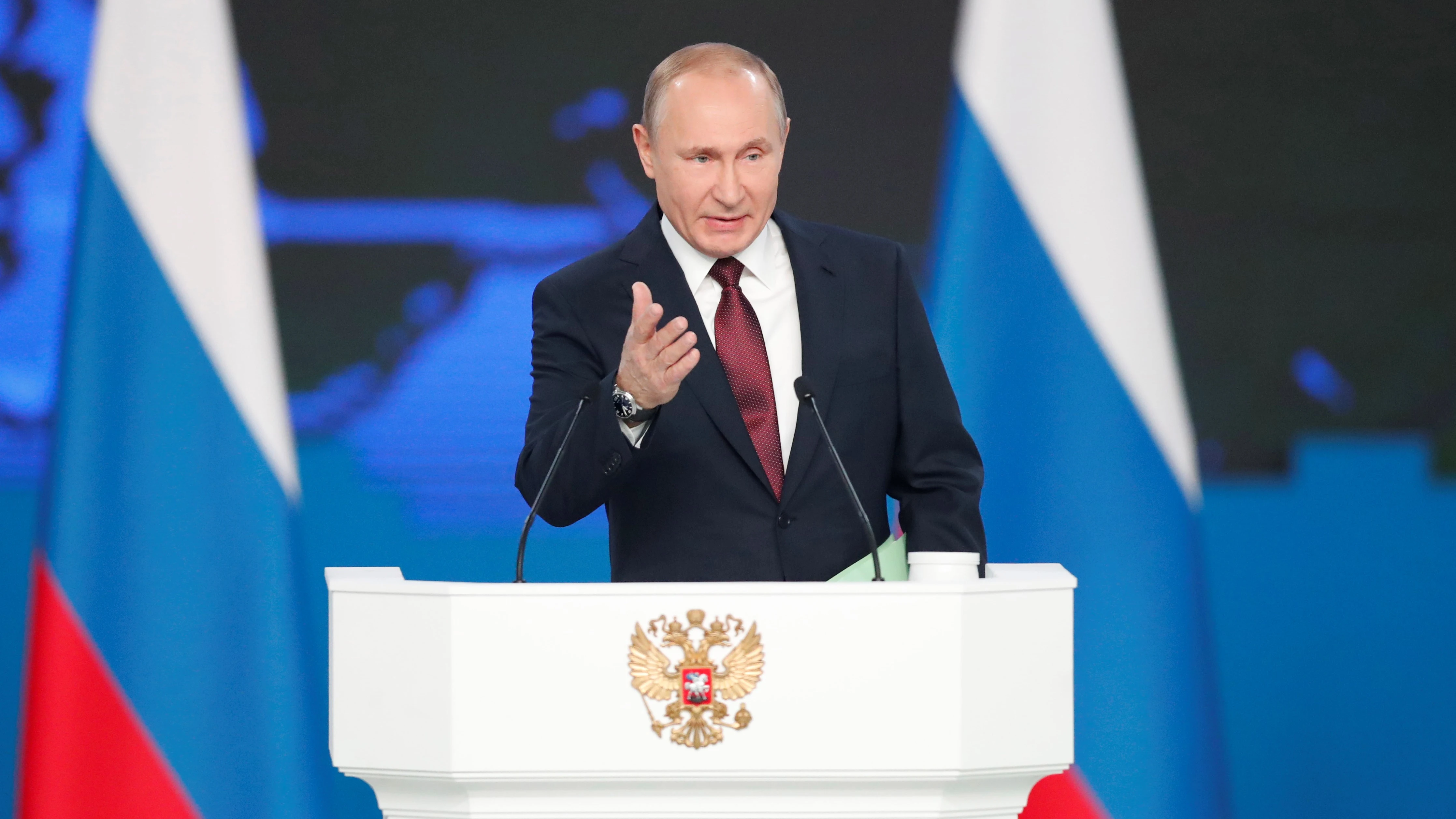 El presidente ruso, Vladimir Putin, presenta su informe anual sobre el estado de la nación ante el Parlamento en Moscú (Rusia).