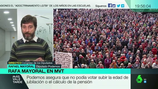 Rafael Mayoral, crítico con los partidos de la oposición: "Temen a los pensionistas, que fueron los que echaron a Rajoy junto con las mujeres del 8M" Rafael Mayoral, crítico con los partidos de la oposición: "Temen a los pensionistas, que fueron los que echaron a Rajoy junto con las mujeres del 8M"
