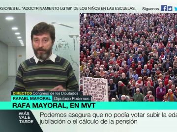 Rafael Mayoral, crítico con los partidos de la oposición: "Temen a los pensionistas, que fueron los que echaron a Rajoy junto con las mujeres del 8M" Rafael Mayoral, crítico con los partidos de la oposición: "Temen a los pensionistas, que fueron los que echaron a Rajoy junto con las mujeres del 8M"