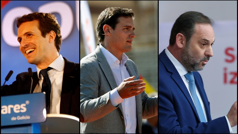 Pablo Casado, Albert Rivera y José Luis Ábalos