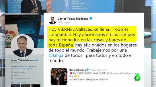 Un tuit del Rayo Vallecano provoca el enésimo capítulo de la guerra Rubiales vs Tebas Un tuit del Rayo Vallecano provoca el enésimo capítulo de la guerra Rubiales vs Tebas