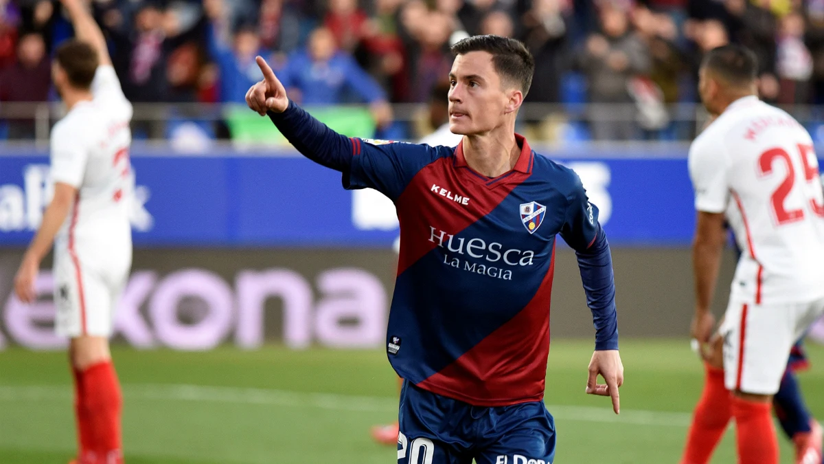 Juanpi celebra un gol con el Huesca