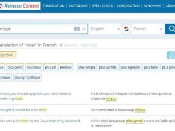 Captura de la web de traducción Reverso al buscar la palabra 'nicer' Captura de la web de traducción Reverso al buscar la palabra 'nicer'