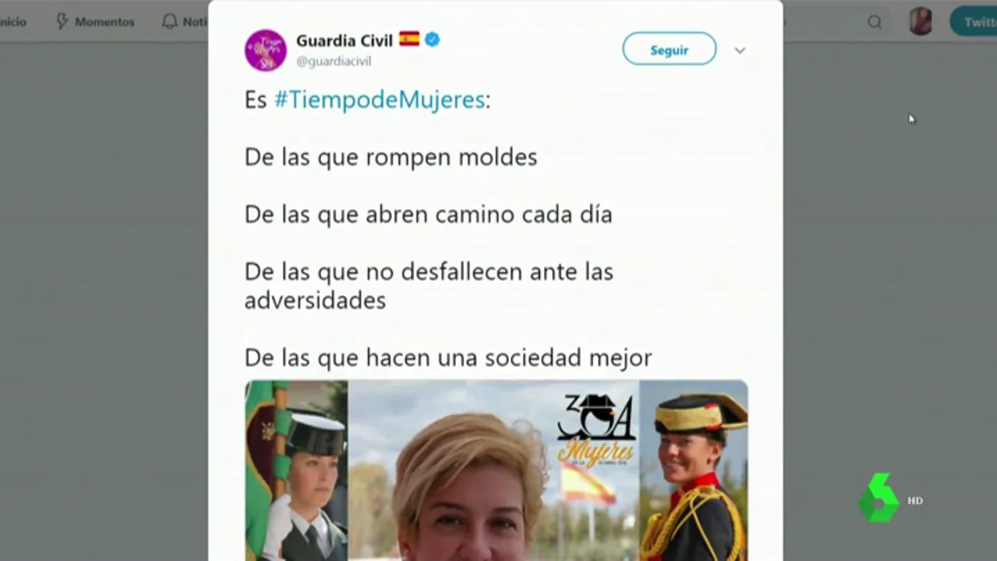 La Guardia Civil apoya la huelga feminista en sus redes sociales: "Es tiempo de mujeres" La Guardia Civil apoya la huelga feminista en sus redes sociales: "Es tiempo de mujeres"