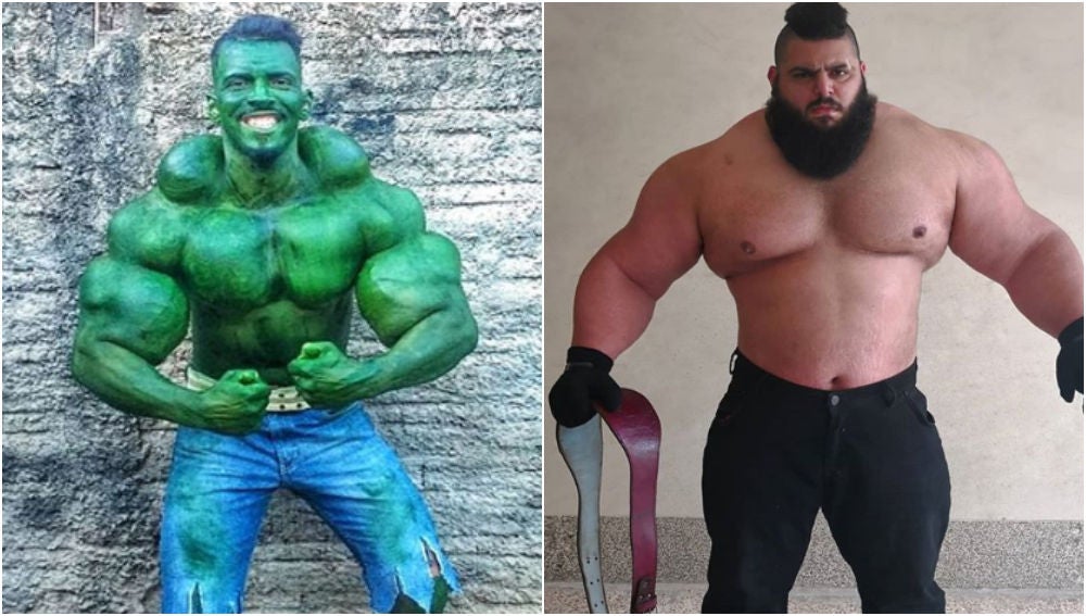 El 'Hulk' brasileño, Romario dos Santos Alves, y el 'Hulk iraní, Sajad Gharibi