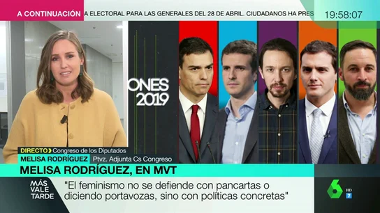 Melisa Rodríguez (Ciudadanos), sobre el feminismo en precampaña: "Es triste que se intente capturar el movimiento feminista" Melisa Rodríguez (Ciudadanos), sobre el feminismo en precampaña: "Es triste que se intente capturar el movimiento feminista"