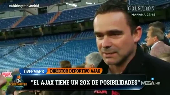 Marc Overmars, director deportivo del Ajax: "Es un partido para que nuestros jugadores disfruten. Tenemos un 20% de posibilidades" Marc Overmars, director deportivo del Ajax: "Es un partido para que nuestros jugadores disfruten. Tenemos un 20% de posibilidades"