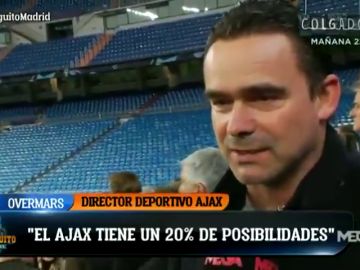 Marc Overmars, director deportivo del Ajax: "Es un partido para que nuestros jugadores disfruten. Tenemos un 20% de posibilidades" Marc Overmars, director deportivo del Ajax: "Es un partido para que nuestros jugadores disfruten. Tenemos un 20% de posibilidades"