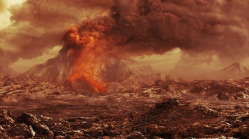 Representación artística de un volcán activo en Venus Representación artística de un volcán activo en Venus