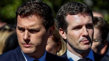 El presidente del PP, Pablo Casado, y el presidente de Ciudadanos, Albert Rivera