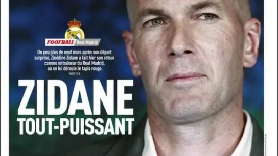 Portada de L'Équipe tras el nombramiento de Zidane como entrenador del Real Madrid Portada de 'L'Équipe' tras el nombramiento de Zidane como entrenador del Real Madrid