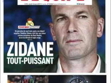 Portada de L'Équipe tras el nombramiento de Zidane como entrenador del Real Madrid Portada de L'Équipe tras el nombramiento de Zidane como entrenador del Real Madrid