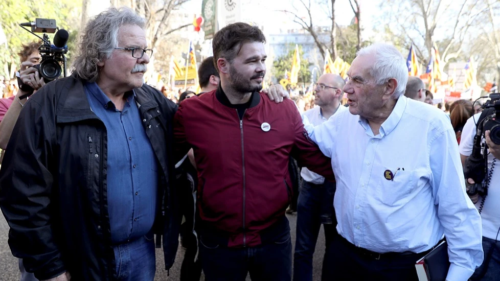 Los diputados de ERC Joan Tardá, Gabriel Rufián y el candidato de la formación a la alcaldía por Barcelona, Ernest Maragall