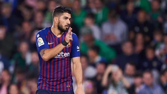 Luis Suárez celebra su gol al Betis en el Villamarín Luis Suárez celebra su gol al Betis en el Villamarín