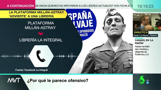 La 'Plataforma patriótica Millán Astray' amenaza a una librería por poner en su escaparate un libro crítico con la imagen del general La 'Plataforma patriótica Millán Astray' amenaza a una librería por poner en su escaparate un libro crítico con la imagen del general