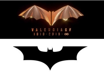 Logo del centenario del Valencia (arriba) y uno de los logos de Batman. Logo del centenario del Valencia (arriba) y uno de los logos de Batman.