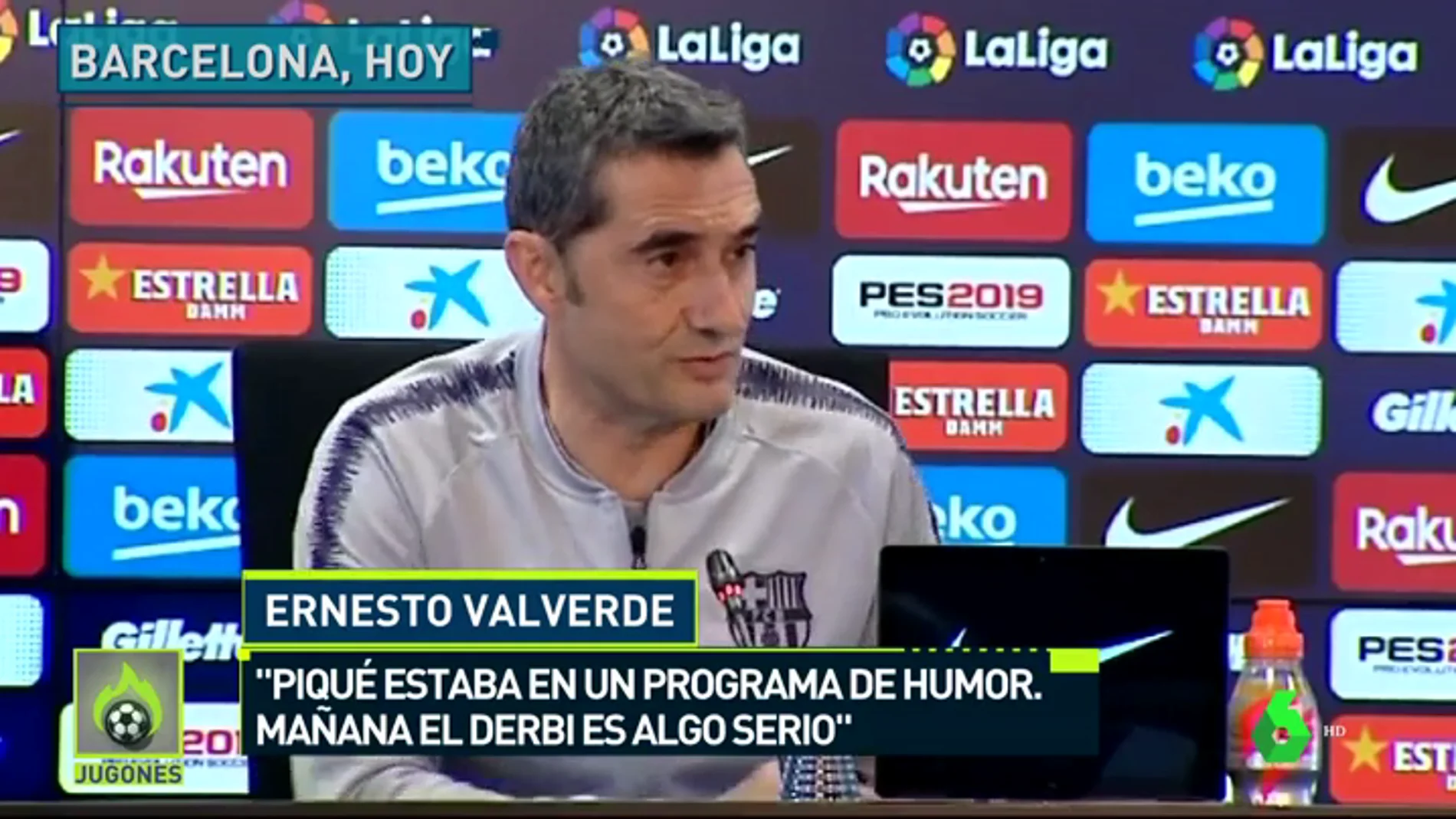 Valverde: "Piqué habló en un programa de humor, el derbi es muy serio"