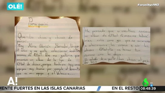 Una niña envía una carta a Panini para que diseñen un álbum de fútbol femenino Una niña envía una carta a Panini para que diseñen un álbum de fútbol femenino