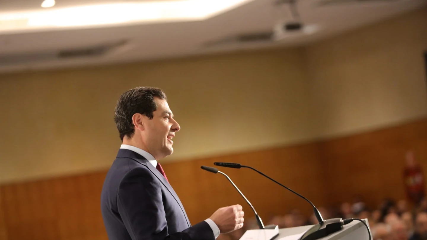 Juanma Moreno, presidente de la Junta de Andalucía Moreno, en el Foro SUR de esta mañana