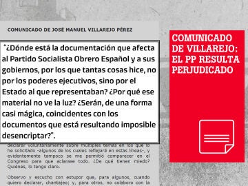 Imagen con un fragmento del comunicdo de Villarejo Imagen con un fragmento del comunicdo de Villarejo