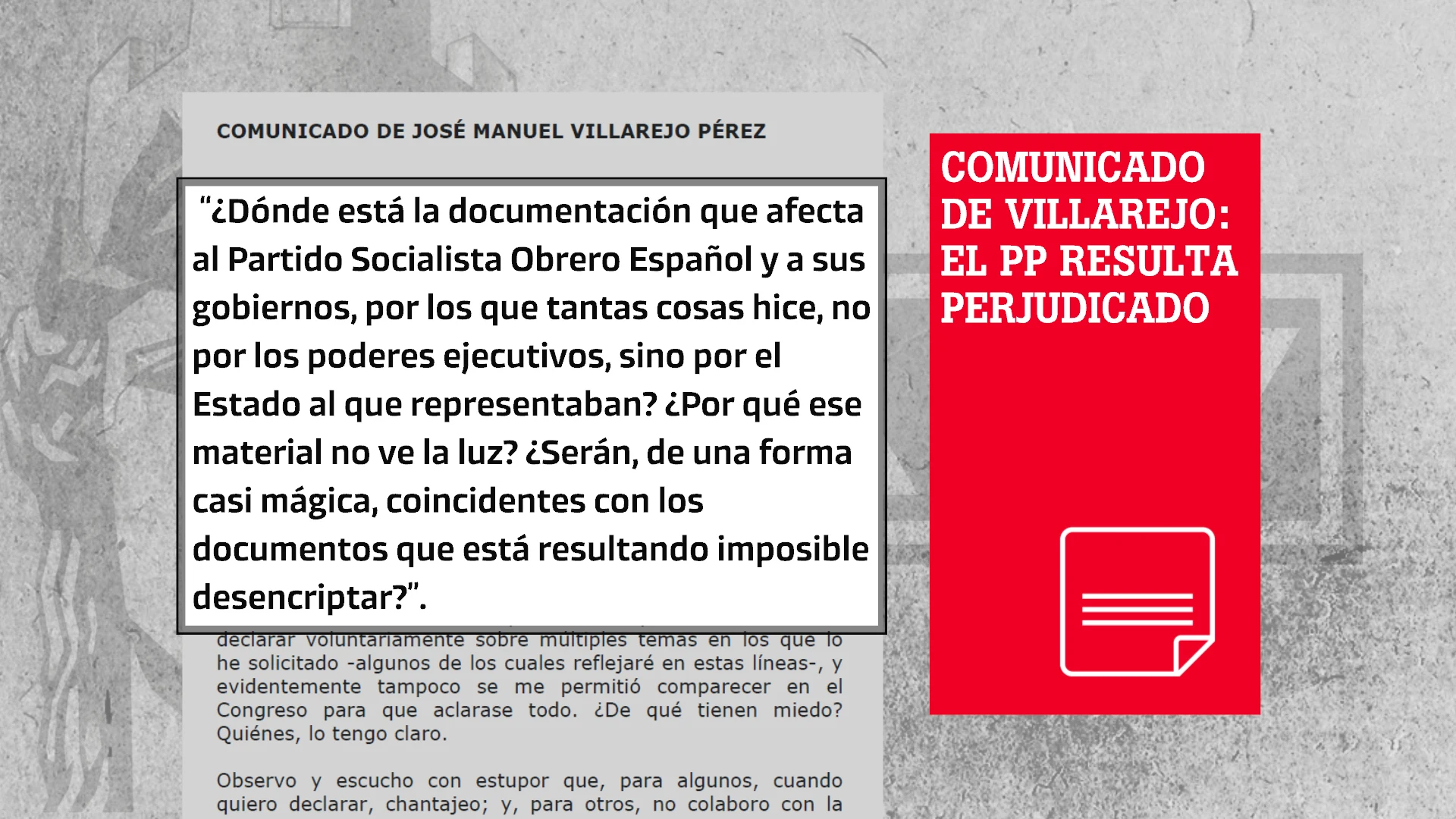 Imagen con un fragmento del comunicdo de Villarejo