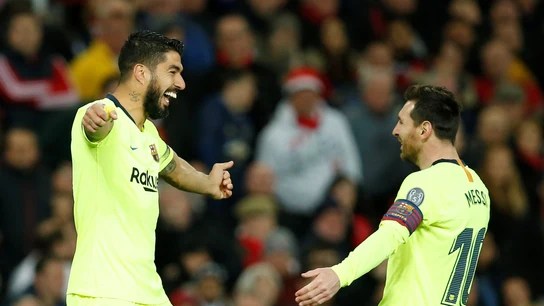 Luis Suárez y Leo Messi celebran un gol en Old Trafford Luis Suárez y Leo Messi celebran un gol en Old Trafford