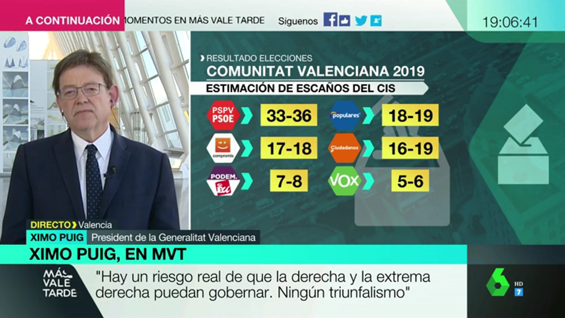 Ximo Puig defiende repetir el Pacto del Botánico tras las elecciones en la Comunidad Valenciana: "Ha sido una historia de éxito"
