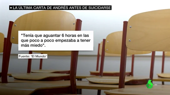 El "infierno diario" en clase que relató Andrés en su carta de suicidio: "Estaba harto de tragar. Ya no quiero vivir más" El "infierno diario" en clase que relató Andrés en su carta de suicidio: "Estaba harto de tragar. Ya no quiero vivir más"