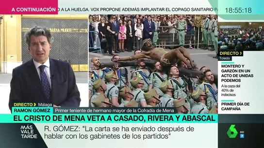 Ramón Gómez, miembro de la Cofradía de Mena, sobre el veto a los políticos: "El protagonismo lo iba a perder el Cristo que es lo que nos mueve" Ramón Gómez, miembro de la Cofradía de Mena, sobre el veto a los políticos: "El protagonismo lo iba a perder el Cristo que es lo que nos mueve"