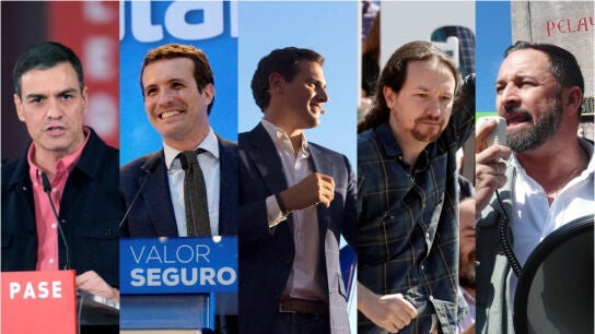 Imagen de S&aacute;nchez, Casado, Rivera, Iglesias y Abascal en el inicio de campa&ntilde;a electoral