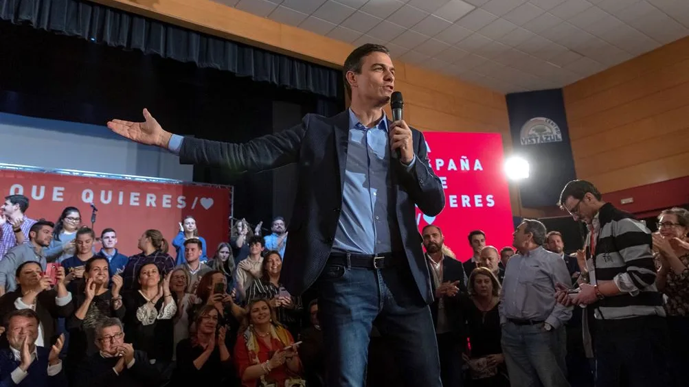 Pedro Sánchez durante un acto electoral