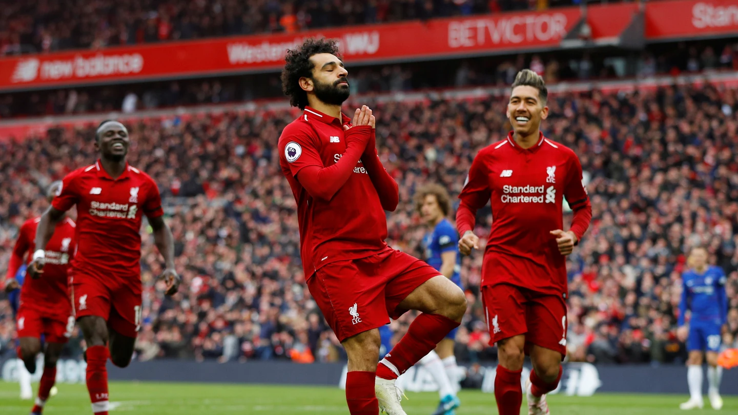 Salah celebra su golazo contra el Chelsea Salah celebra su golazo contra el Chelsea