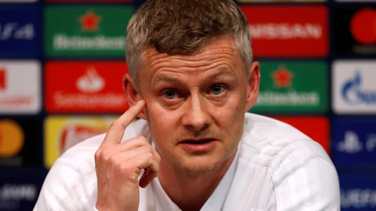 Solskjaer, en rueda de prensa en el Camp Nou Solskjaer, en rueda de prensa en el Camp Nou
