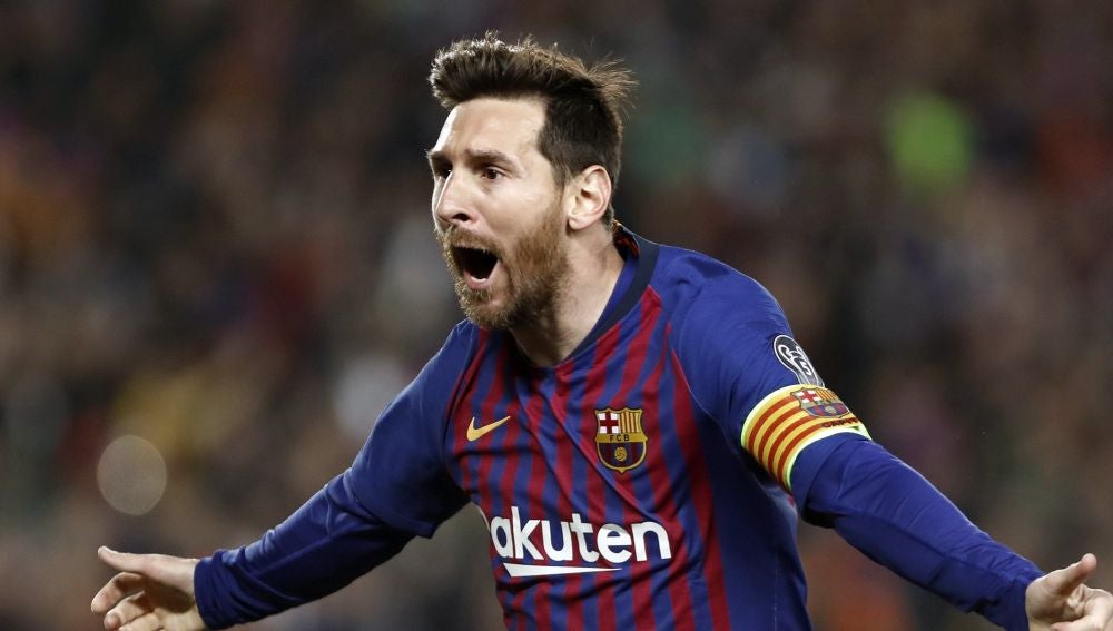 Leo Messi celebra un gol ante el United en el Camp Nou