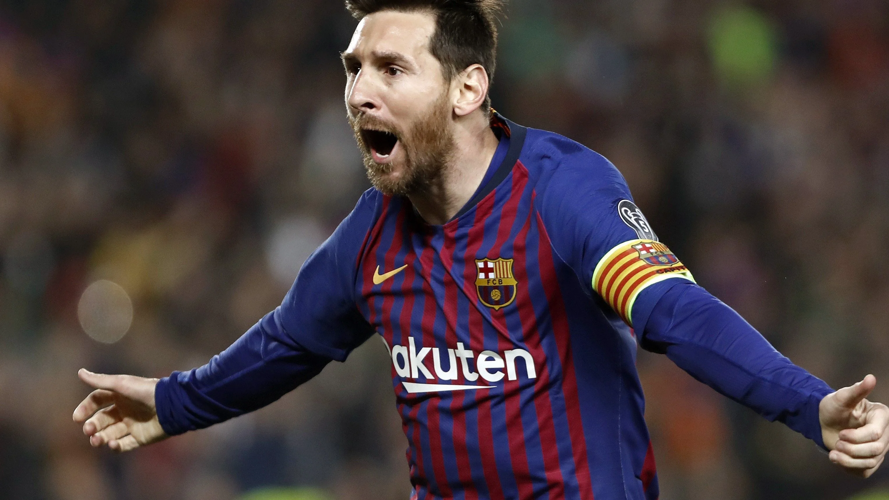 Leo Messi celebra un gol ante el United en el Camp Nou