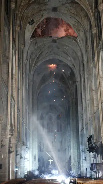 Vista interior de la catedral de Notre Dame tras el incendio Vista interior de la catedral de Notre Dame tras el incendio