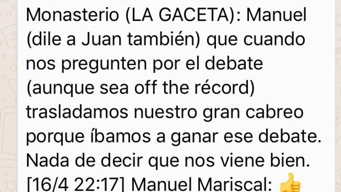 Conversación de Whatsapp entre Méndez Monasterio y Manuel Mariscal de Vox Conversación de Whatsapp entre Méndez Monasterio y Manuel Mariscal de Vox
