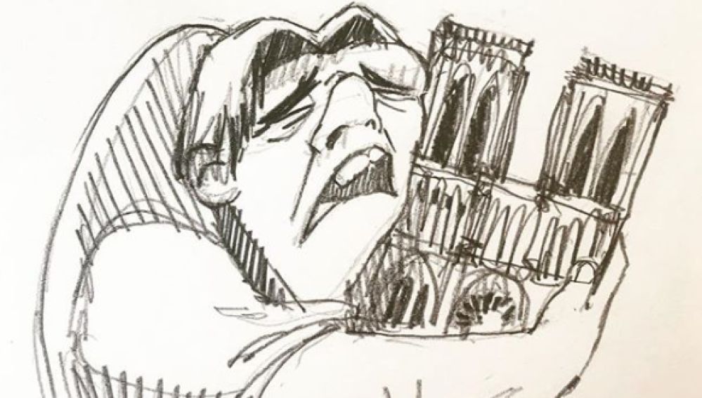 Quasimodo abrazando la catedral de Notre-Dame