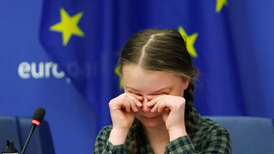 Greta Thunberg, durante su intervención en la Eurocámara.  Greta Thunberg, durante su intervención en la Eurocámara.
