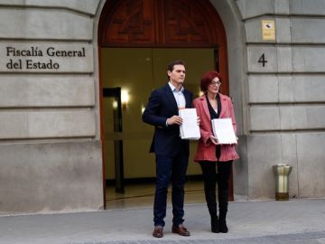 Rivera y la candidata Maite Pgazaurtundúa muestran la denuncia a los medios. Rivera y la candidata Maite Pgazaurtundúa muestran la denuncia a los medios.
