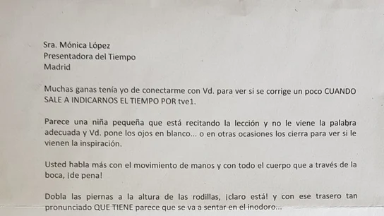 La carta recibida por la meteoróloga La carta recibida por la meteoróloga