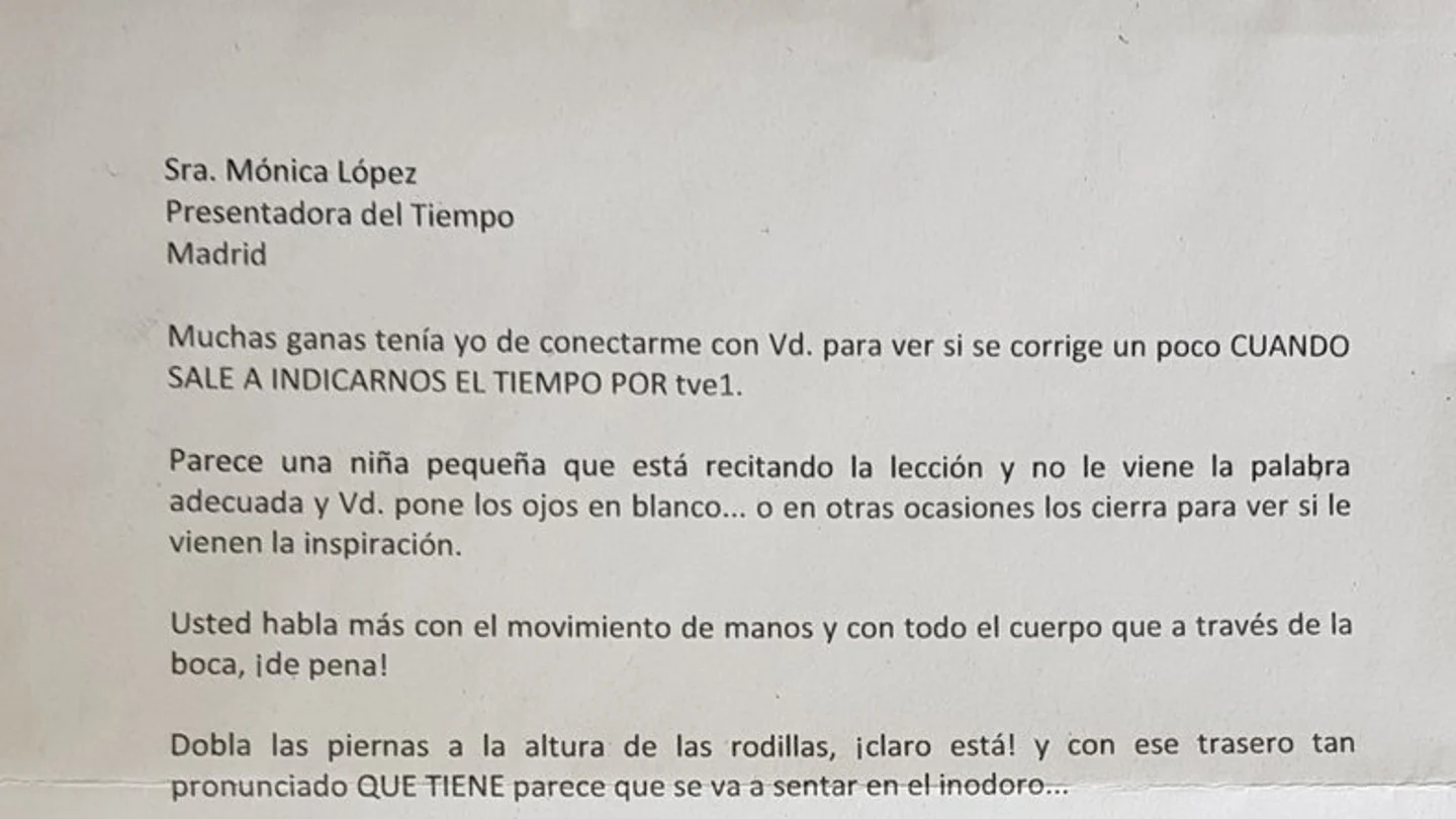 La carta recibida por la meteoróloga La carta recibida por la meteoróloga