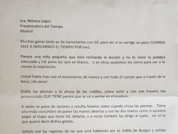 La carta recibida por la meteoróloga La carta recibida por la meteoróloga